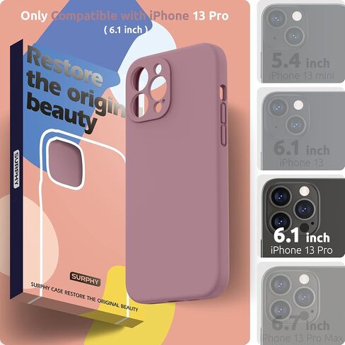 SURPHY Compatible with iPhone 13 Pro Case with Screen Protector, (Camera Protection + Soft Microfiber Lining) Liquid Silicone Phone Case 6.1 inch 2021, Lilac Purple in Kuwait