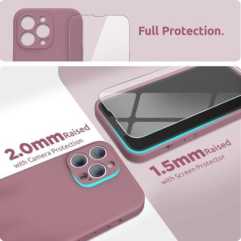 SURPHY Compatible with iPhone 13 Pro Case with Screen Protector, (Camera Protection + Soft Microfiber Lining) Liquid Silicone Phone Case 6.1 inch 2021, Lilac Purple in Kuwait