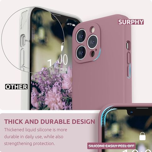 SURPHY Compatible with iPhone 13 Pro Case with Screen Protector, (Camera Protection + Soft Microfiber Lining) Liquid Silicone Phone Case 6.1 inch 2021, Lilac Purple in Kuwait