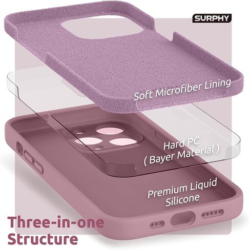 SURPHY Compatible with iPhone 13 Pro Case with Screen Protector, (Camera Protection + Soft Microfiber Lining) Liquid Silicone Phone Case 6.1 inch 2021, Lilac Purple in Kuwait