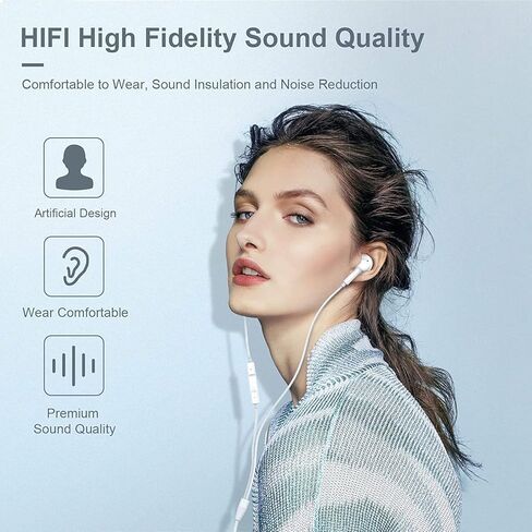 Earbuds Wired Headphones, Earphones with Built-in Microphone & Volume Control, Remote Music Control, Phone Calls, Noise Isolating Headsets Compatible with iPhone 14/13/12/11/XR/XS/X/8/7/SE/Pro Max in Kuwait