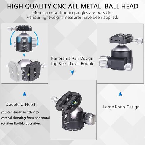54mm Low Profile Tripod Head with 2 Arca Swiss Quick Release Plates Professional Heavy Duty Metal 360 Rotating Panoramic Ball Head for DSLR Camera Camcorder Max Loading 77.2lbs/35kg in Saudi Arabia