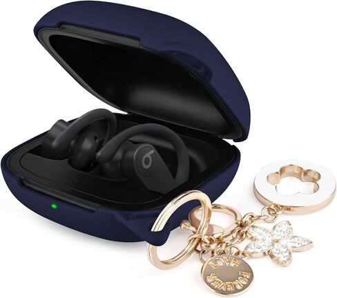 غطاء حافظة VISOOM Bling Powerbeats Pro، غطاء حماية لطيف من السيليكون Powerbeats Pro للنساء والفتيات مع سلسلة مفاتيح لامعة لحافظة Powerbeats Pro الواقية (ذهبي وردي) in Kuwait