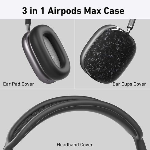 TPU Case Cover for AirPods Max Headphones, Matte Black Carbon Fiber Texture in Kuwait