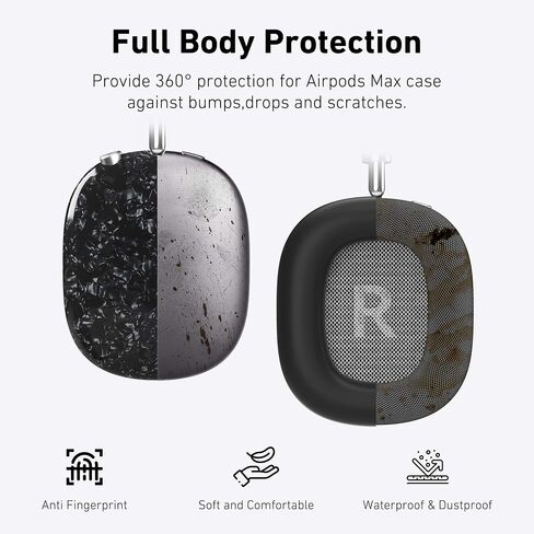 TPU Case Cover for AirPods Max Headphones, Matte Black Carbon Fiber Texture in Kuwait