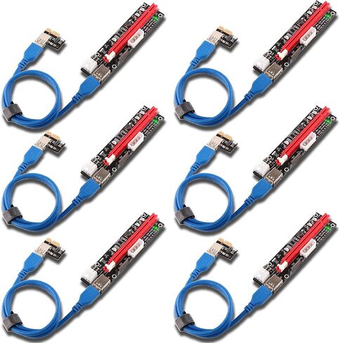Ziyituod أحدث كابل PCIE Riser Express من 1X إلى 16X (6pin / MOLEX/SATA) مع بطاقة محول PCI-E Riser التي تعمل بالتعدين Ethereum ETH مع كابل USB 3.0 بطول 60 سم، 6 عبوات in Kuwait