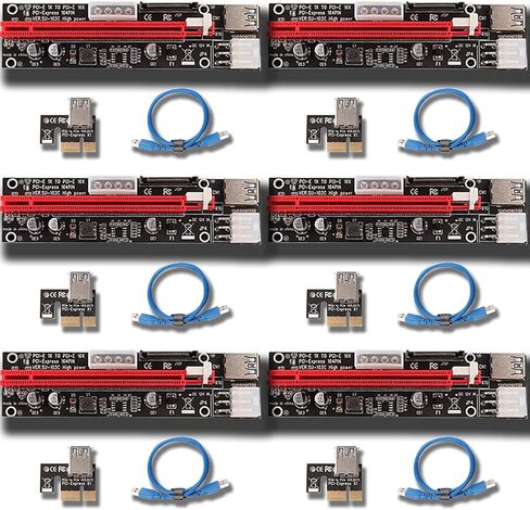 Ziyituod أحدث كابل PCIE Riser Express من 1X إلى 16X (6pin / MOLEX/SATA) مع بطاقة محول PCI-E Riser التي تعمل بالتعدين Ethereum ETH مع كابل USB 3.0 بطول 60 سم، 6 عبوات in Kuwait