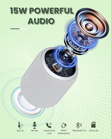 NOTABRICK Bluetooth Speakers,Portable Wireless Speaker with 15W Stereo Sound, IPX6 Waterproof Shower Speaker, Dual Pairs, Portable Speaker for Party Beach Camping in Kuwait