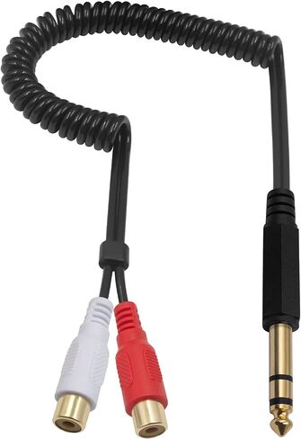 كابل محول Poyiccot RCA إلى 1/4، 6.35 مم 1/4 بوصة TRS إلى كابل صوت RCA ملفوف زنبركي 6.35 مم مقبس استريو إلى كابل إدخال RCA مزدوج Y مقسم RCA إلى 1/4 كابل قطع ستيريو، 2.6 قدم in Kuwait