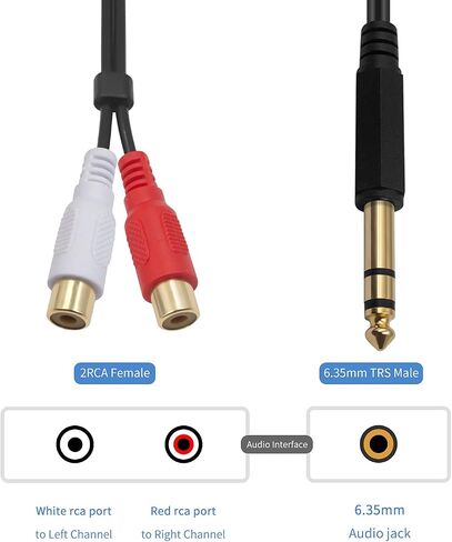 كابل محول Poyiccot RCA إلى 1/4، 6.35 مم 1/4 بوصة TRS إلى كابل صوت RCA ملفوف زنبركي 6.35 مم مقبس استريو إلى كابل إدخال RCA مزدوج Y مقسم RCA إلى 1/4 كابل قطع ستيريو، 2.6 قدم in Kuwait