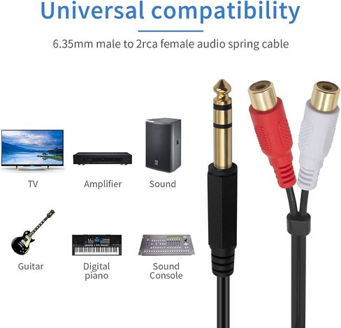 كابل محول Poyiccot RCA إلى 1/4، 6.35 مم 1/4 بوصة TRS إلى كابل صوت RCA ملفوف زنبركي 6.35 مم مقبس استريو إلى كابل إدخال RCA مزدوج Y مقسم RCA إلى 1/4 كابل قطع ستيريو، 2.6 قدم in Kuwait