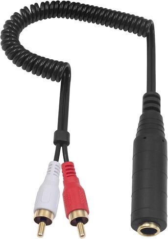 كابل محول Poyiccot RCA إلى 1/4، 6.35 مم 1/4 بوصة TRS إلى كابل صوت RCA ملفوف زنبركي 6.35 مم مقبس استريو إلى كابل إدخال RCA مزدوج Y مقسم RCA إلى 1/4 كابل قطع ستيريو، 2.6 قدم in Kuwait