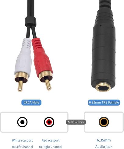 كابل محول Poyiccot RCA إلى 1/4، 6.35 مم 1/4 بوصة TRS إلى كابل صوت RCA ملفوف زنبركي 6.35 مم مقبس استريو إلى كابل إدخال RCA مزدوج Y مقسم RCA إلى 1/4 كابل قطع ستيريو، 2.6 قدم in Kuwait