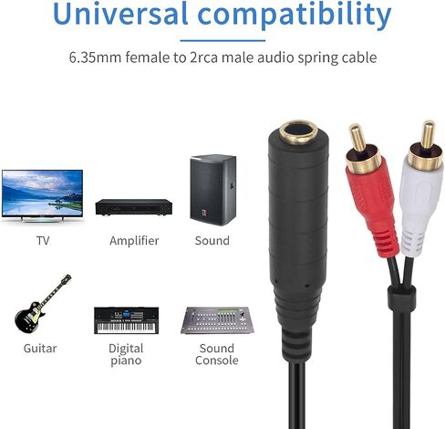 كابل محول Poyiccot RCA إلى 1/4، 6.35 مم 1/4 بوصة TRS إلى كابل صوت RCA ملفوف زنبركي 6.35 مم مقبس استريو إلى كابل إدخال RCA مزدوج Y مقسم RCA إلى 1/4 كابل قطع ستيريو، 2.6 قدم in Kuwait