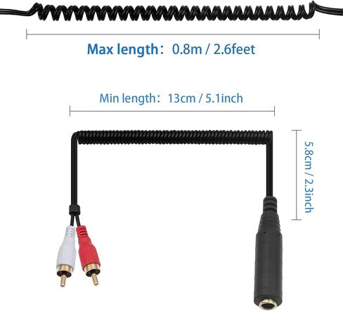كابل محول Poyiccot RCA إلى 1/4، 6.35 مم 1/4 بوصة TRS إلى كابل صوت RCA ملفوف زنبركي 6.35 مم مقبس استريو إلى كابل إدخال RCA مزدوج Y مقسم RCA إلى 1/4 كابل قطع ستيريو، 2.6 قدم in Kuwait