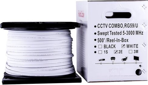 Five Star Cable 500 ft. RG59 Siamese CCTV Combo Coaxial Cable - 20AWG RG59 Video + 18/2 18AWG Power for Surviellance Security System (500 Ft, White) in Kuwait