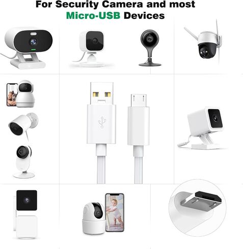 10m/ 33FT Micro USB Power Extension Cable Compatible with Wyze Cam V3, Wyze Cam Outdoor, Blink Camera, Kasa, Arlo Essential, Eufy, Yi, Nest Cam Indoor, Power Charging Cord for Home Security Camera in Saudi Arabia