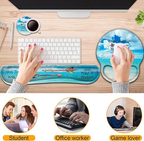 Keyboard Wrist Rest and Mouse Pad with Wrist Support, Ergonomic Gel Mouse Pad Coaster , Easy Typing Pain Relief, Memory Foam Keyboard Mousepad Set,Stay Positive Work Hard Make It Happen in Kuwait