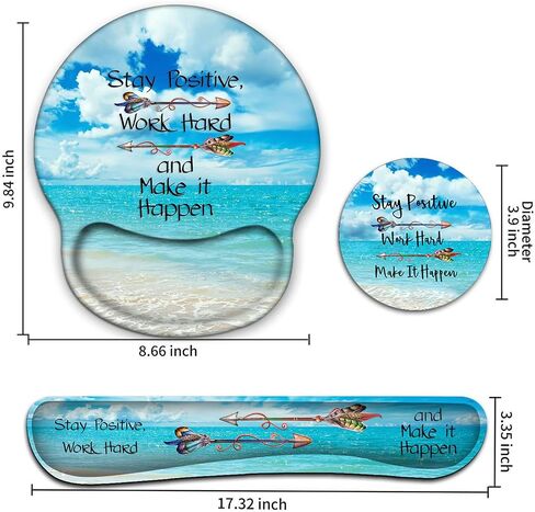Keyboard Wrist Rest and Mouse Pad with Wrist Support, Ergonomic Gel Mouse Pad Coaster , Easy Typing Pain Relief, Memory Foam Keyboard Mousepad Set,Stay Positive Work Hard Make It Happen in Kuwait