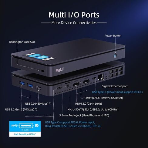 MeLE Overclock4C Mini PC Windows 11 Pro Micro PC Alder Lake N95(4C/4T، حتى 3.4 جيجا هرتز، TDP 15W) 32 جيجابايت DDR4 512 جيجابايت ROM أجهزة كمبيوتر مكتبية صغيرة مع 2 X HDMI 4K@60 هرتز، USB-C، WiFi 6، BT5.2 ، حامل VESA in Kuwait