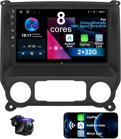 ستيريو سيارة لسيارة Chevy Silverado GMC Sierra 2014-2018 8 Core Android 12 مع CarPlay Android Auto، 10.1 بوصة IPS تعمل باللمس وراديو سيارة بلوتوث مع كاميرا احتياطية، AM/FM/RDS، AUX، Hi-Fi، SWC in Kuwait
