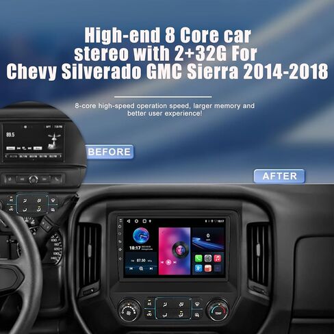 ستيريو سيارة لسيارة Chevy Silverado GMC Sierra 2014-2018 8 Core Android 12 مع CarPlay Android Auto، 10.1 بوصة IPS تعمل باللمس وراديو سيارة بلوتوث مع كاميرا احتياطية، AM/FM/RDS، AUX، Hi-Fi، SWC in Kuwait