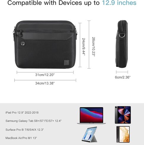 حقيبة حمل لجهاز iPad Pro 12.9 بوصة من Dadanism لجهاز iPad Pro 12.9 M2 الجيل السادس/الخامس/الرابع/الثالث، 12.4 بوصة Galaxy Tab S8+/S7 FE/S7+، 12.3 بوصة Surface Pro 7/6/5/4، مع حزام كتف وجيوب ، أسود in Kuwait