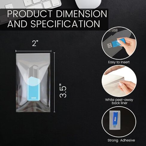 Professional USB Drive Adhesive Pockets | Transparent Self-Adhesive Storage Sleeves | Universal Flash Drive Holders | Stick-On Pouches for Organizing Tech Accessories | 10 Pack in Saudi Arabia