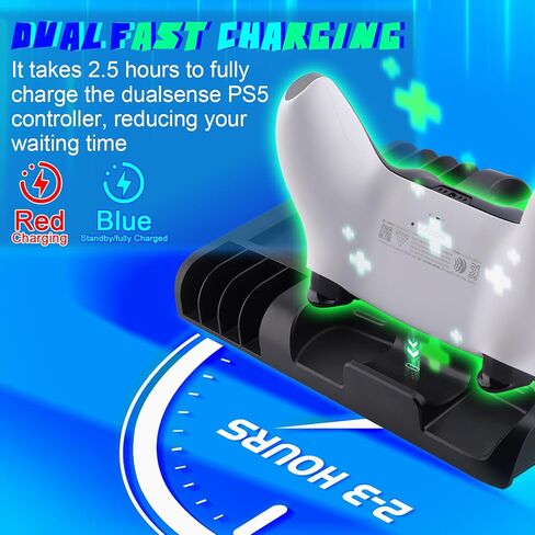 حامل تبريد نحيف SIKEMAY PS5 مع محطة شحن وحدة تحكم متوافقة مع وحدة تحكم Playstation 5 Slim، ملحق PS5 Slim متضمن. مروحة تبريد، حامل سماعات، 3 موزع USB، 8 فتحات ألعاب - أسود in Kuwait