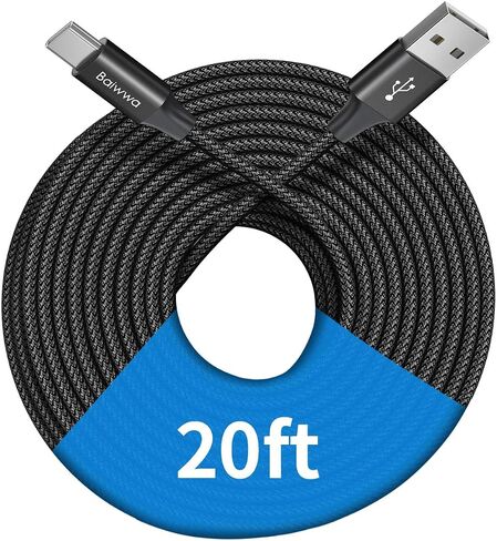 Baiwwa Long USB C Cable 15ft, USB A to Type C Cable Charger Cord Premium Nylon Braided Compatible with Samsung Galaxy Note Tab, Moto, LG, Pixel and More USB C Smartphone & Tablet in Kuwait