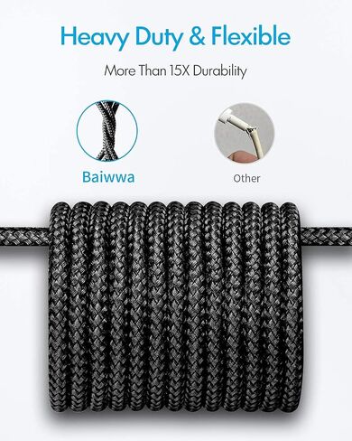 Baiwwa Long USB C Cable 15ft, USB A to Type C Cable Charger Cord Premium Nylon Braided Compatible with Samsung Galaxy Note Tab, Moto, LG, Pixel and More USB C Smartphone & Tablet in Kuwait