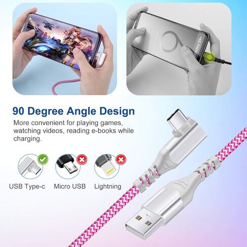 USB C Cable Fast Charging,3Pack 10ft Nylon Right Angle USB A to USB C Cable in Kuwait