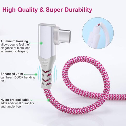 USB C Cable Fast Charging,3Pack 10ft Nylon Right Angle USB A to USB C Cable in Kuwait