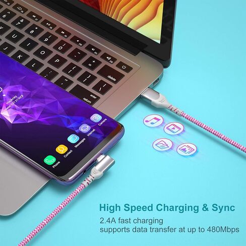 USB C Cable Fast Charging,3Pack 10ft Nylon Right Angle USB A to USB C Cable in Kuwait