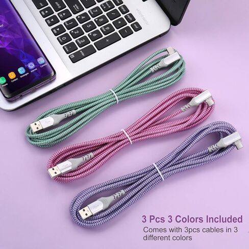 USB C Cable Fast Charging,3Pack 10ft Nylon Right Angle USB A to USB C Cable in Kuwait