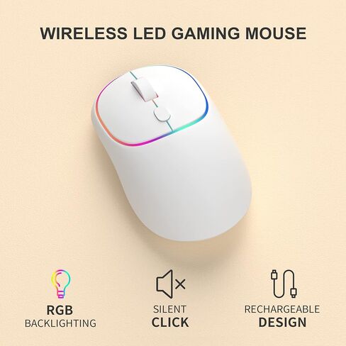 مجموعة لوحة مفاتيح وماوس لاسلكية للألعاب، لوحة مفاتيح MageGee V550 2.4G قابلة لإعادة الشحن بإضاءة خلفية RGB مع غطاء شفاف، لوحة مفاتيح كاملة الحجم مقاومة للماء وماوس LED 1600 نقطة في البوصة للكمبيوتر الشخصي/الكمبيوتر المحمول - أبيض in Kuwait