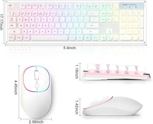 مجموعة لوحة مفاتيح وماوس لاسلكية للألعاب، لوحة مفاتيح MageGee V550 2.4G قابلة لإعادة الشحن بإضاءة خلفية RGB مع غطاء شفاف، لوحة مفاتيح كاملة الحجم مقاومة للماء وماوس LED 1600 نقطة في البوصة للكمبيوتر الشخصي/الكمبيوتر المحمول - أبيض in Kuwait