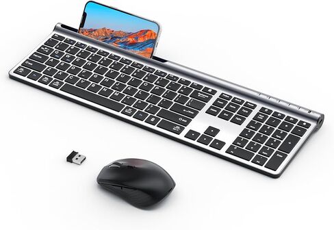 مجموعة لوحة مفاتيح وماوس لاسلكية، وضع مزدوج قابل لإعادة الشحن من Artciety (بلوتوث 5.0x2 + 2.4 جيجا) مجموعة لوحة مفاتيح وماوس كاملة الحجم، تصميم صامت فائق النحافة لجهاز Mac iPad iPhone Android Windows-أسود in Kuwait