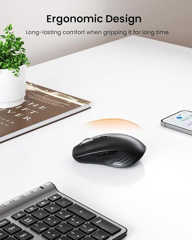 مجموعة لوحة مفاتيح وماوس لاسلكية، وضع مزدوج قابل لإعادة الشحن من Artciety (بلوتوث 5.0x2 + 2.4 جيجا) مجموعة لوحة مفاتيح وماوس كاملة الحجم، تصميم صامت فائق النحافة لجهاز Mac iPad iPhone Android Windows-أسود in Kuwait