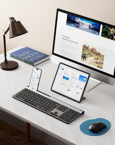 مجموعة لوحة مفاتيح وماوس لاسلكية، وضع مزدوج قابل لإعادة الشحن من Artciety (بلوتوث 5.0x2 + 2.4 جيجا) مجموعة لوحة مفاتيح وماوس كاملة الحجم، تصميم صامت فائق النحافة لجهاز Mac iPad iPhone Android Windows-أسود in Kuwait