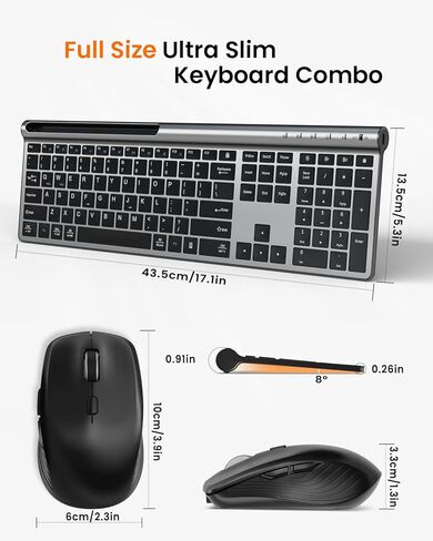 مجموعة لوحة مفاتيح وماوس لاسلكية، وضع مزدوج قابل لإعادة الشحن من Artciety (بلوتوث 5.0x2 + 2.4 جيجا) مجموعة لوحة مفاتيح وماوس كاملة الحجم، تصميم صامت فائق النحافة لجهاز Mac iPad iPhone Android Windows-أسود in Kuwait