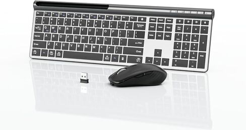 مجموعة لوحة مفاتيح وماوس لاسلكية، وضع مزدوج قابل لإعادة الشحن من Artciety (بلوتوث 5.0x2 + 2.4 جيجا) مجموعة لوحة مفاتيح وماوس كاملة الحجم، تصميم صامت فائق النحافة لجهاز Mac iPad iPhone Android Windows-أسود in Kuwait