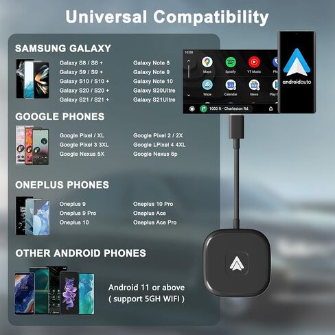 LXJADAP Wireless Android Auto Adapter,Android Wireless Car Dongle,2023 Upgraded Version,Suitable for All Cars Factory Wired Android Auto,Plug and Play,Low Latency,Easy to Install in Kuwait