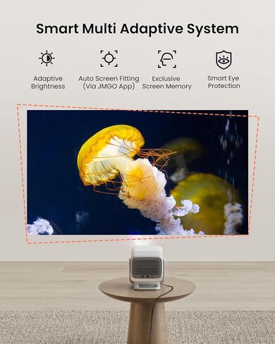 جهاز عرض JMGO N1 المحمول 1080P FHD، يدعم 4K، جهاز عرض أفلام ليزر ثلاثي الألوان MALC ™ 150 بوصة للمسرح المنزلي في الهواء الطلق، تصحيح الصور التلقائي Gimbal، 800 لومن، مكبرات صوت Dynaudio 2x5W، Android TV 11 in Kuwait