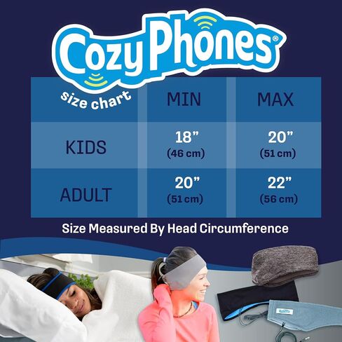 سماعات النوم CozyPhones - سماعات رأس فوق الأذن من شبكة سلكية رفيعة للغاية للنوم الجانبي، والتأمل، والجري، والكمبيوتر المحمول، والهاتف - أزرق in Kuwait