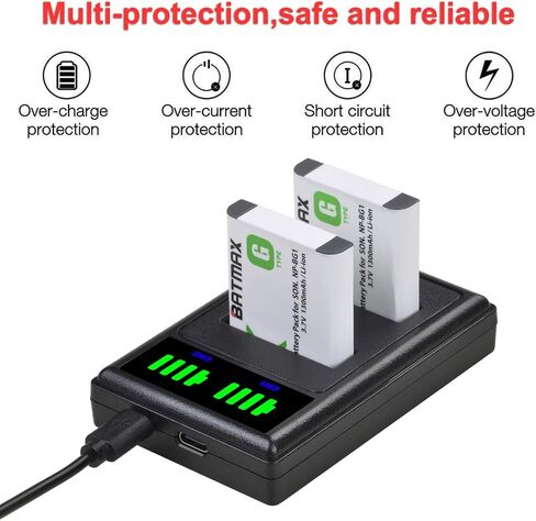 Batmax 2 قطعة بطارية NP-BG1 + شاحن USB مزدوج LED مع منفذ نوع C لسوني NP-BG1 سوني DSC-H3 DSC-H7 DSC-H9 DSC-H10 DSC-H20 DSC-H50 DSC-H55 DSC-H70 DSC-HX30V، DSC - كاميرات W290، DSC-WX1، DSC-HX10V in Saudi Arabia