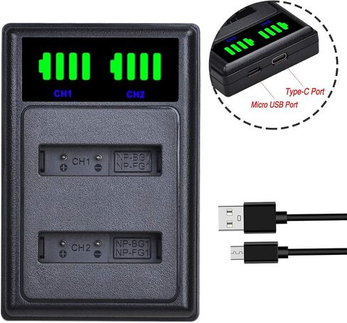 Batmax 2 قطعة بطارية NP-BG1 + شاحن USB مزدوج LED مع منفذ نوع C لسوني NP-BG1 سوني DSC-H3 DSC-H7 DSC-H9 DSC-H10 DSC-H20 DSC-H50 DSC-H55 DSC-H70 DSC-HX30V، DSC - كاميرات W290، DSC-WX1، DSC-HX10V in Saudi Arabia