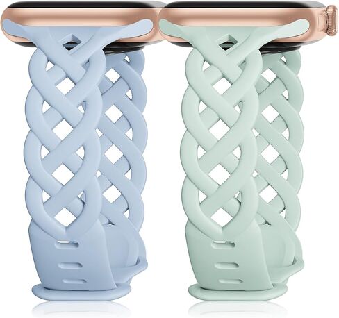 Braided Silicone Bands Compatible with Apple Watch Women Slim Thin Narrow | Breathable Hollow-out Bands for iWatch Ultra 2/3 SE 3 Series 11/10/9/8/7/6/5/4/3/2/1 38mm 40mm 41mm 42mm 44mm 45mm 46mm 49mm in Kuwait