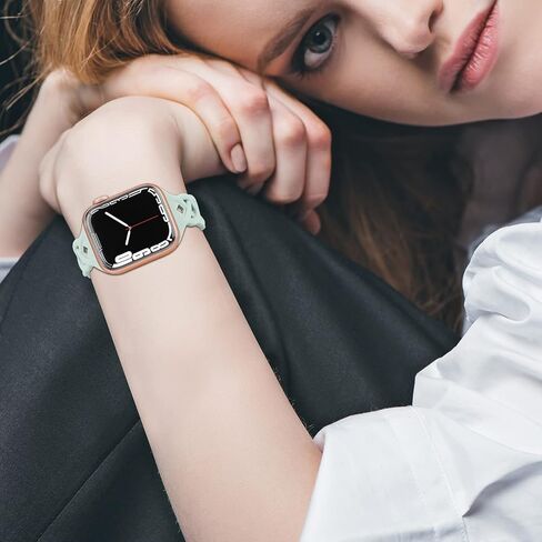 Braided Silicone Bands Compatible with Apple Watch Women Slim Thin Narrow | Breathable Hollow-out Bands for iWatch Ultra 2/3 SE 3 Series 11/10/9/8/7/6/5/4/3/2/1 38mm 40mm 41mm 42mm 44mm 45mm 46mm 49mm in Kuwait
