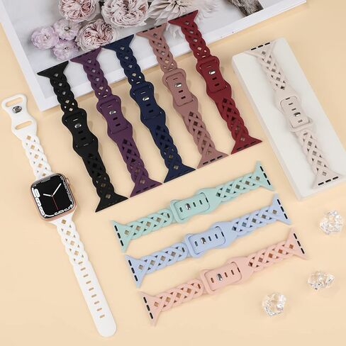 Braided Silicone Bands Compatible with Apple Watch Women Slim Thin Narrow | Breathable Hollow-out Bands for iWatch Ultra 2/3 SE 3 Series 11/10/9/8/7/6/5/4/3/2/1 38mm 40mm 41mm 42mm 44mm 45mm 46mm 49mm in Kuwait